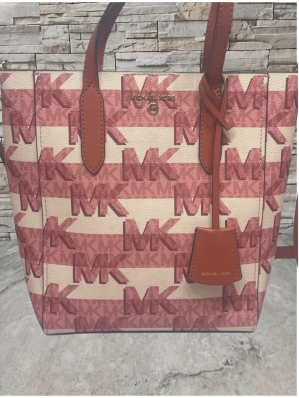 Michael Kors Sinclair Logo Shopper Tote & Matching Wallet Cinnamon Pink Cream - Picture 4 of 13